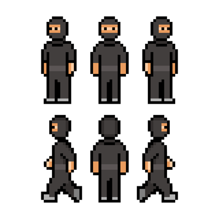 Pixel art funny black ninja for gamesのイラスト素材