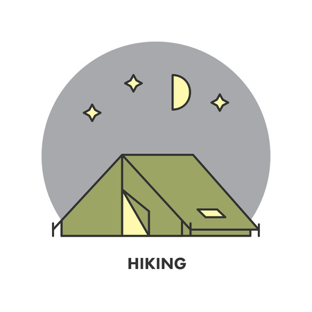 Line icon hiking in color.のイラスト素材