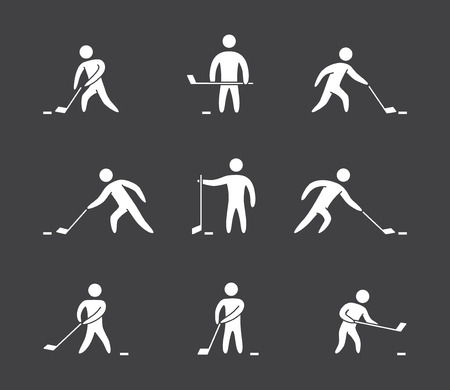 Silhouettes of figures hockey player icons set. Hockey vector symbolsのイラスト素材