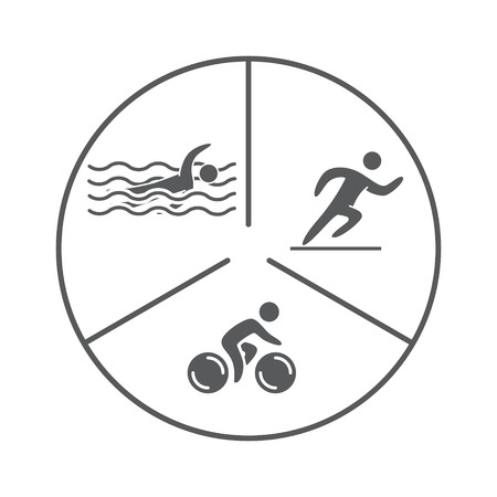 Triathlon   icon. Swimming, cycling, running symbols. Silhouettes of figures triathlete. Vector sport label and badgeのイラスト素材