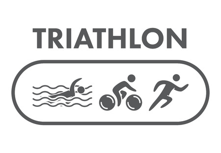 Triathlon  icon. Swimming, cycling, running symbols. Silhouettes of figures triathlete. Vector sport label and badgeのイラスト素材