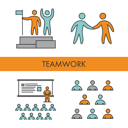 Line web icons for team work. Vector linear setのイラスト素材