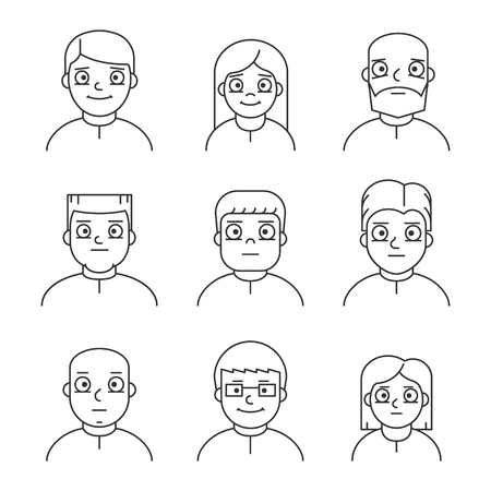 Line people avatars for web. Vector linear icons, sign and symbols for profileのイラスト素材