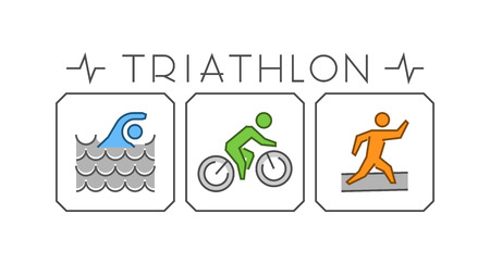 Line and flat triathlon. Swimming, cycling and running icon. のイラスト素材