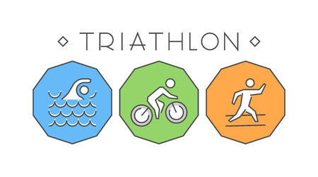 Line and flat triathlon. Swimming, cycling and running icon. のイラスト素材