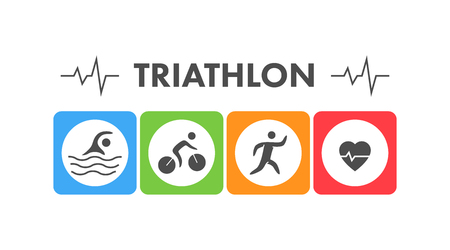 Line and flat triathlon. Swimming, cycling and running icon. のイラスト素材