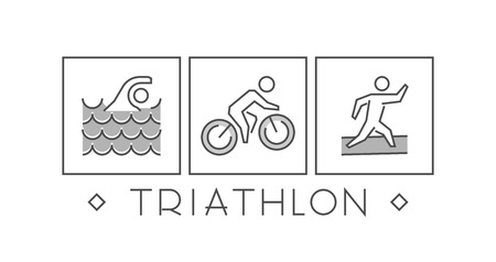 Line and flat triathlon. Swimming, cycling and running icon. のイラスト素材