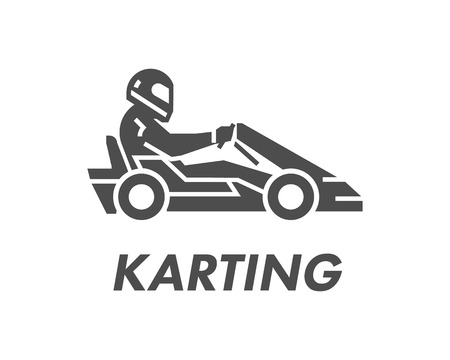 Line and flat karting logo and symbol. Silhouette figures kart racer. Linear sport symbol, label and badge.のイラスト素材