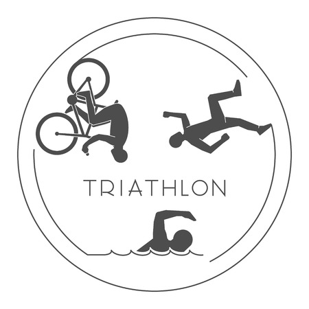 Black  design triathlon. figures triathletes on a white background. Line figure triathlon athletes. Swim, cycle and run icons.のイラスト素材