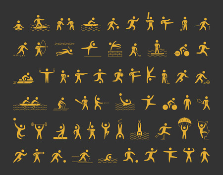 sports icons set. Gold shapes athletes for popular sports.のイラスト素材