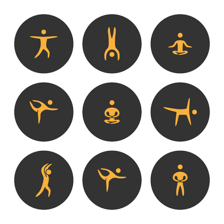 Vector gold set of icons yoga women. Modern symbol for yoga club.のイラスト素材