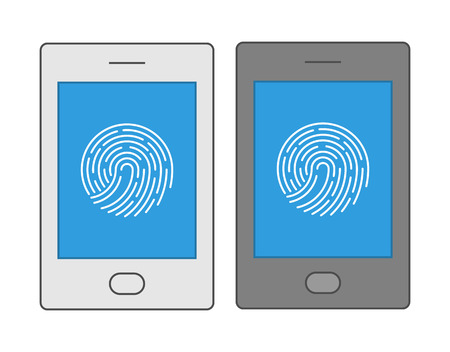 Line design symbol fingerprint smartphone. Vector icons biometric smartphone protection.のイラスト素材