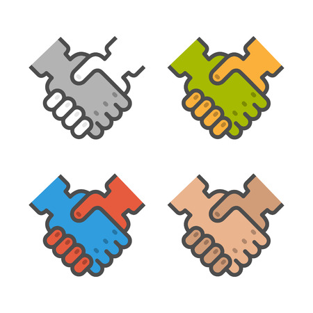 Colored vector icons of handshake on white background. Set of linear handshake. Set of vector hand.のイラスト素材