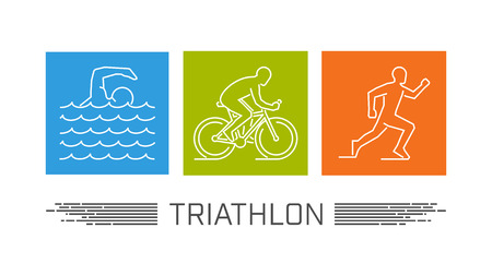 Vector set of silhouettes of athlete. Outline figure triathlete.のイラスト素材