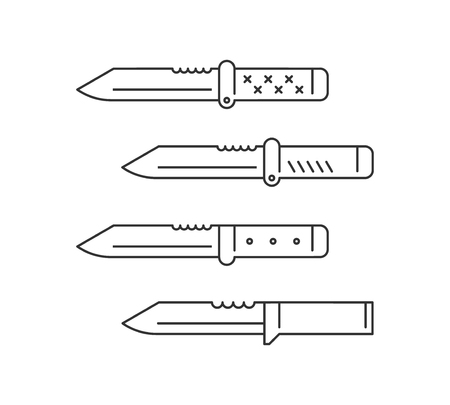 Vector linear knife set icons. Cool set of linear knife badges.のイラスト素材