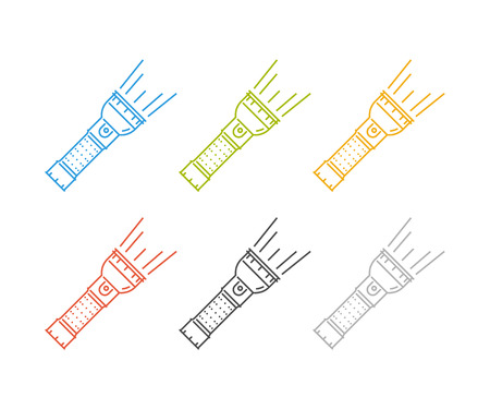 Vector linear flashlight set icons. Cool set of linear flashlight badges.のイラスト素材