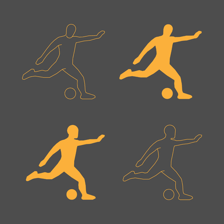 Vector line symbol soccer. Gold football player figure. Line silhouette of soccer player. Gold silhouette soccer player.のイラスト素材