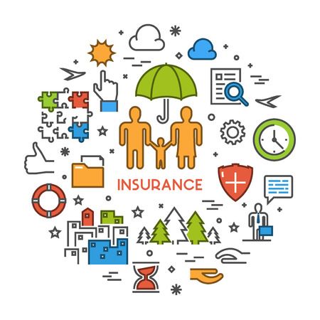 Line web banner for health insurance. Vector linear design concept life insurance. Open path.のイラスト素材