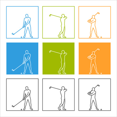 Stylish vector line golf icons. Cool linear figure golfer.のイラスト素材