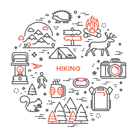line concept for hiking. Linear design banner for adventureのイラスト素材
