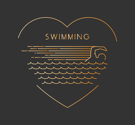 Line vector symbol for swimming with open path. I love swim. Outline figure swimmer. Stylish  swimming on white background. Open path.のイラスト素材
