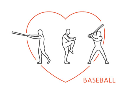 Line vector for baseball. Open path. Outline figure baseball player.のイラスト素材