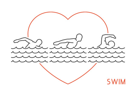 Line vector for swim. Open path. Outline figure swimmer.のイラスト素材