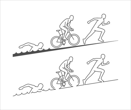 Line silhouettes of triathletes. Vector triathlon  .のイラスト素材