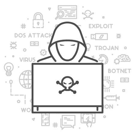 Vector line symbol of hackers and cybercriminals. Logo of crimes on the Internet.のイラスト素材
