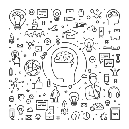 Vector line web banner for brainstormingのイラスト素材