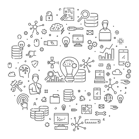 Vector line web banner for data scienceのイラスト素材