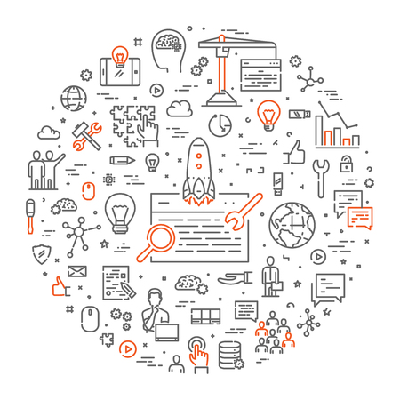 Vector line banner for search engine optimization. Modern linear concept for seo.のイラスト素材