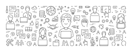 Vector line web banner for outsourcing. Modern linear concept for teamwork.のイラスト素材
