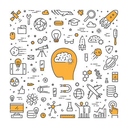 Line web design concept for science. Vector banner for study.のイラスト素材