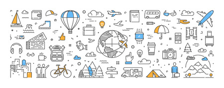Vector line concept for travel and tourism. Modern linear banner for adventure and journey.のイラスト素材