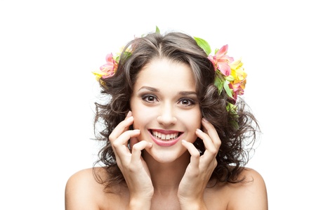 young happy brunette girlの写真素材