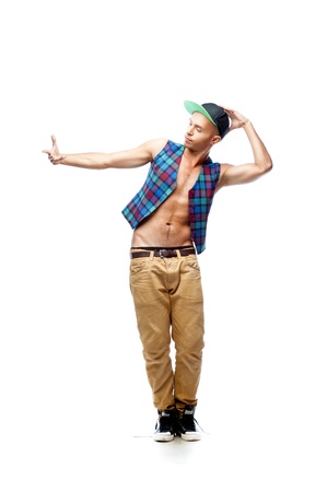 young caucasian male hip-hop dancer showing some movesの写真素材