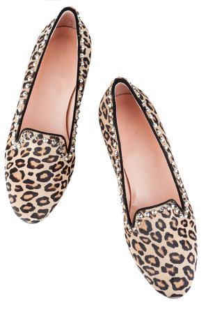 pair of brown female shoes. isolated on whiteの写真素材