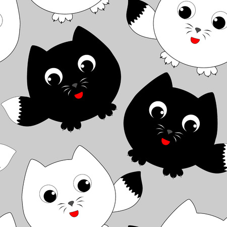 funny cartoon kittens vector seamless pattern backgroundのイラスト素材