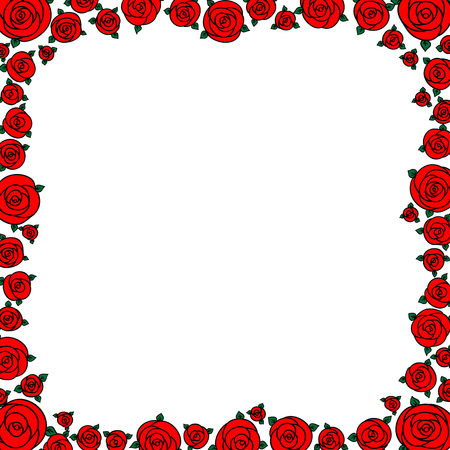 red hand drawn cartoon rose flowers with empty space vector backgroundのイラスト素材