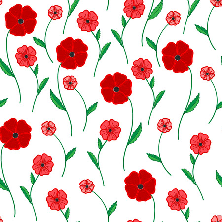 red poppies on a white background vector seamless patternのイラスト素材
