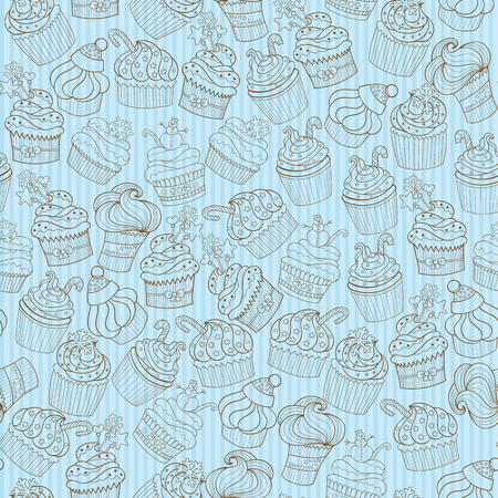 Christmas and New Year cupcakes holiday vector seamless patternのイラスト素材