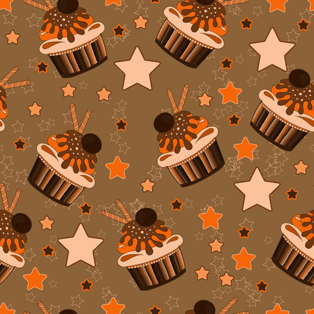 Seamless vector pattern cupcake chocolateのイラスト素材