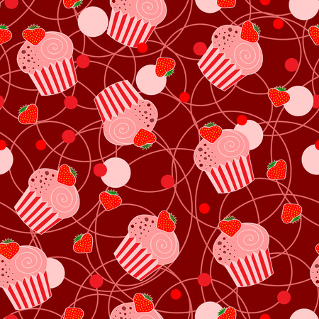 Seamless pattern with cupcakes, strawberryのイラスト素材
