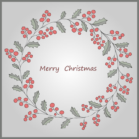 wreath of holly Christmas greeting card vector illustrationのイラスト素材