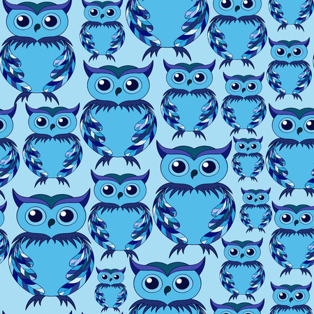 cute blue owl seamless patternのイラスト素材