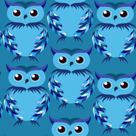 cute blue owl seamless patternのイラスト素材