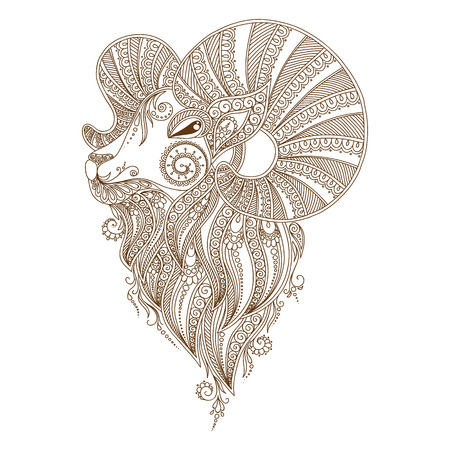 Ram's head. Symbol of the new year. Christmas. Mehendi styleのイラスト素材