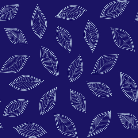white leaves on a blue background vector seamless abstract hand-drawn patternのイラスト素材