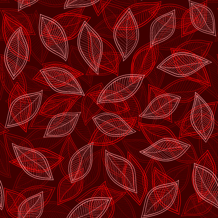 white and red leaves on a red background vector seamless abstract hand-drawn patternのイラスト素材